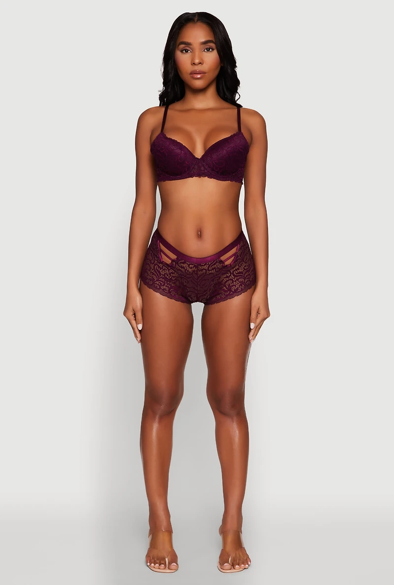 Womens Scalloped Lace Plunge Push Up Bra, Purple, Size 34C