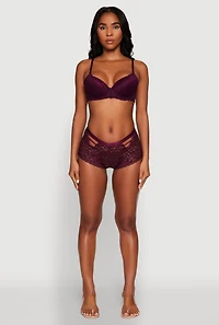 Womens Scalloped Lace Plunge Push Up Bra, Purple, Size 34C