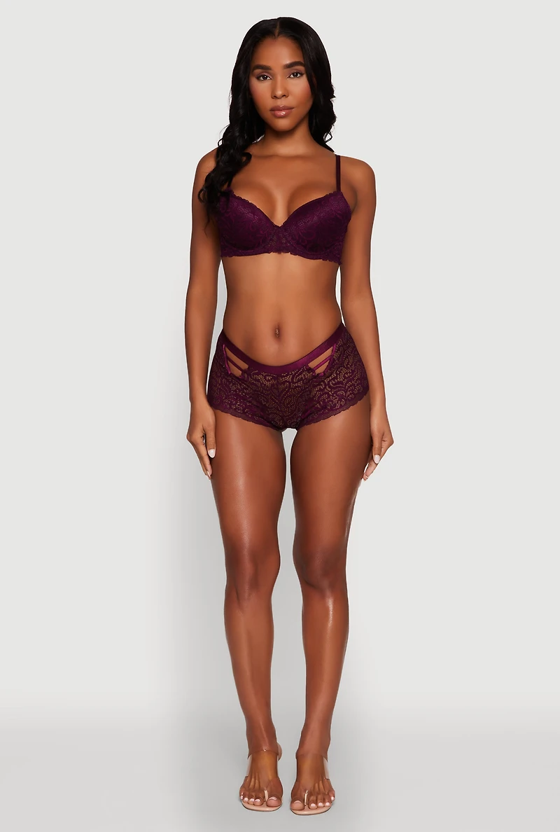 Womens Scalloped Lace Plunge Push Up Bra, Purple, Size 34C