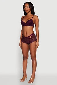Womens Scalloped Lace Plunge Push Up Bra, Purple, Size 34C