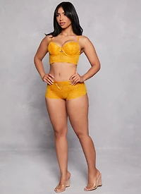 Womens Caged Front Floral Lace Longline Plunge Bra, Yellow, Size 34D