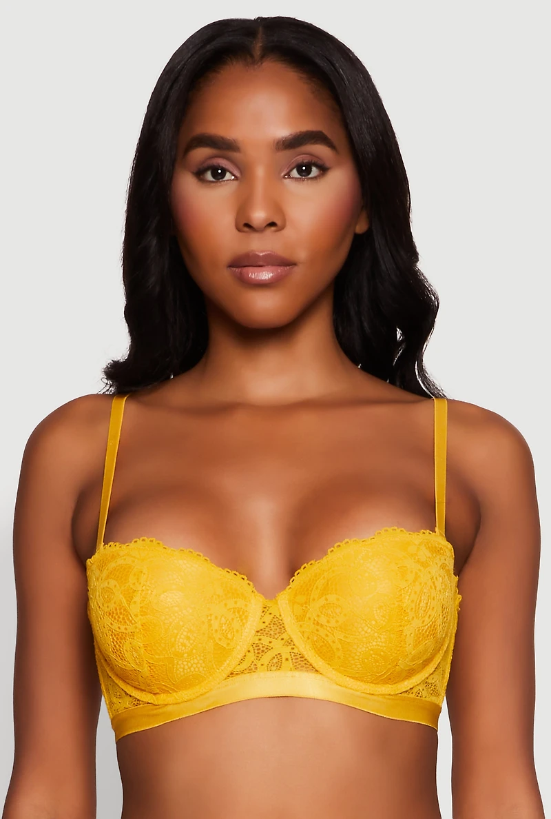 Womens Trendy Scalloped Patterned Lace Push Up Bra, Yellow, Size 34D