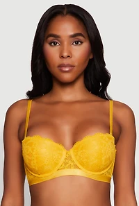 Womens Trendy Scalloped Patterned Lace Push Up Bra, Yellow, Size 36C
