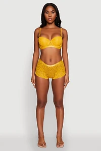 Womens Trendy Scalloped Patterned Lace Push Up Bra, Yellow, Size 34D
