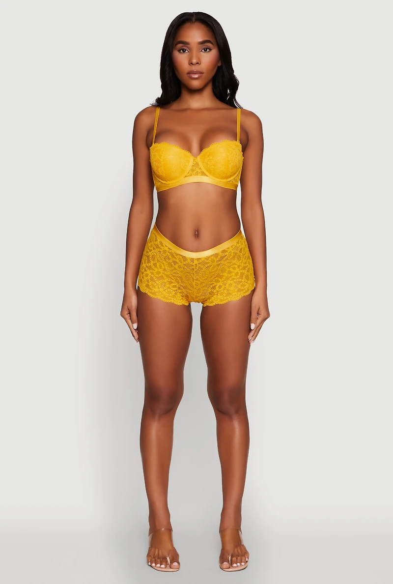 Womens Trendy Scalloped Patterned Lace Push Up Bra, Yellow, Size 38B