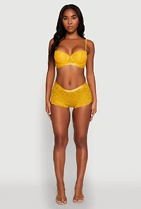 Womens Trendy Scalloped Patterned Lace Push Up Bra, Yellow, Size 34D