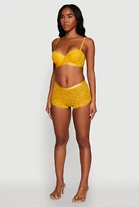 Womens Trendy Scalloped Patterned Lace Push Up Bra, Yellow, Size 34D