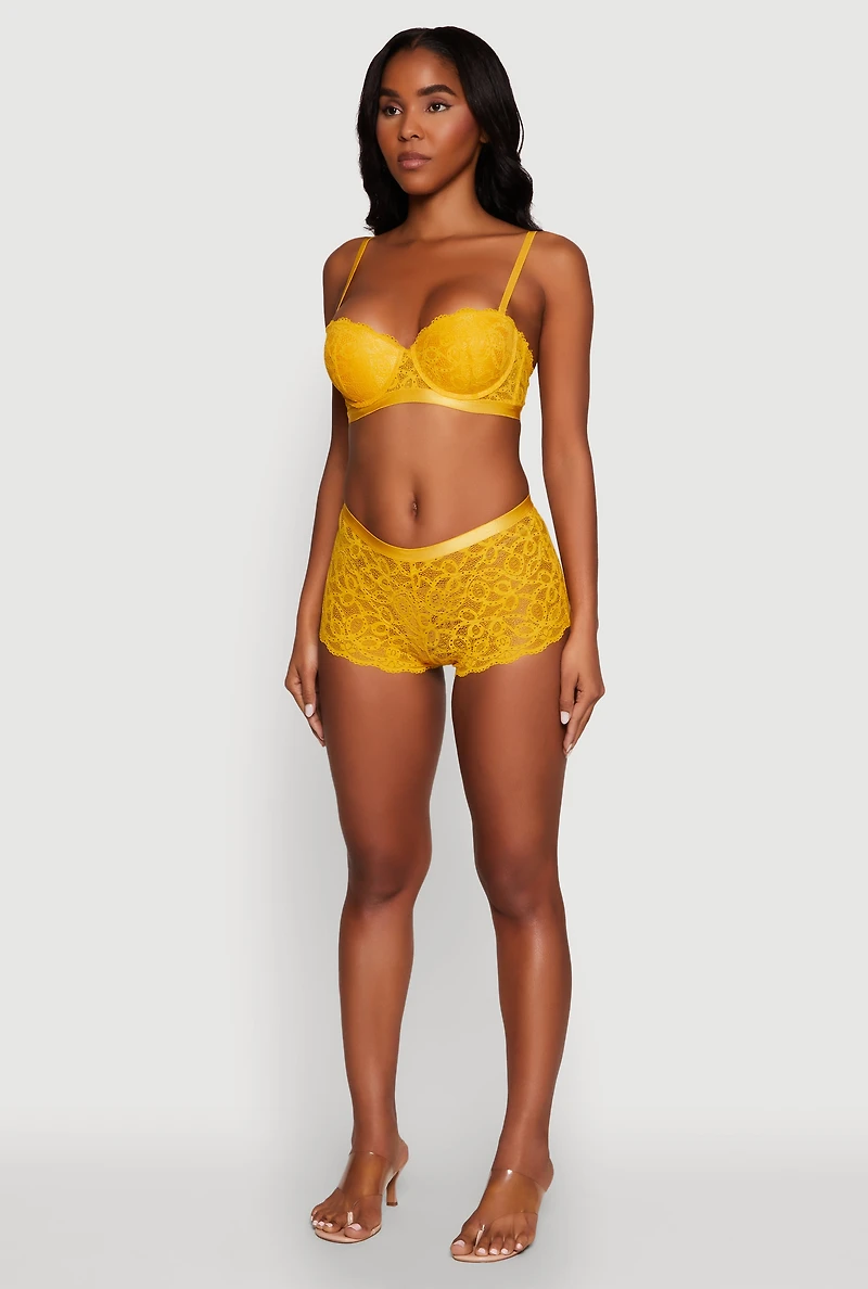 Womens Trendy Scalloped Patterned Lace Push Up Bra, Yellow, Size 38B