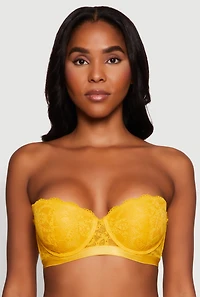 Womens Trendy Scalloped Patterned Lace Push Up Bra, Yellow, Size 34D