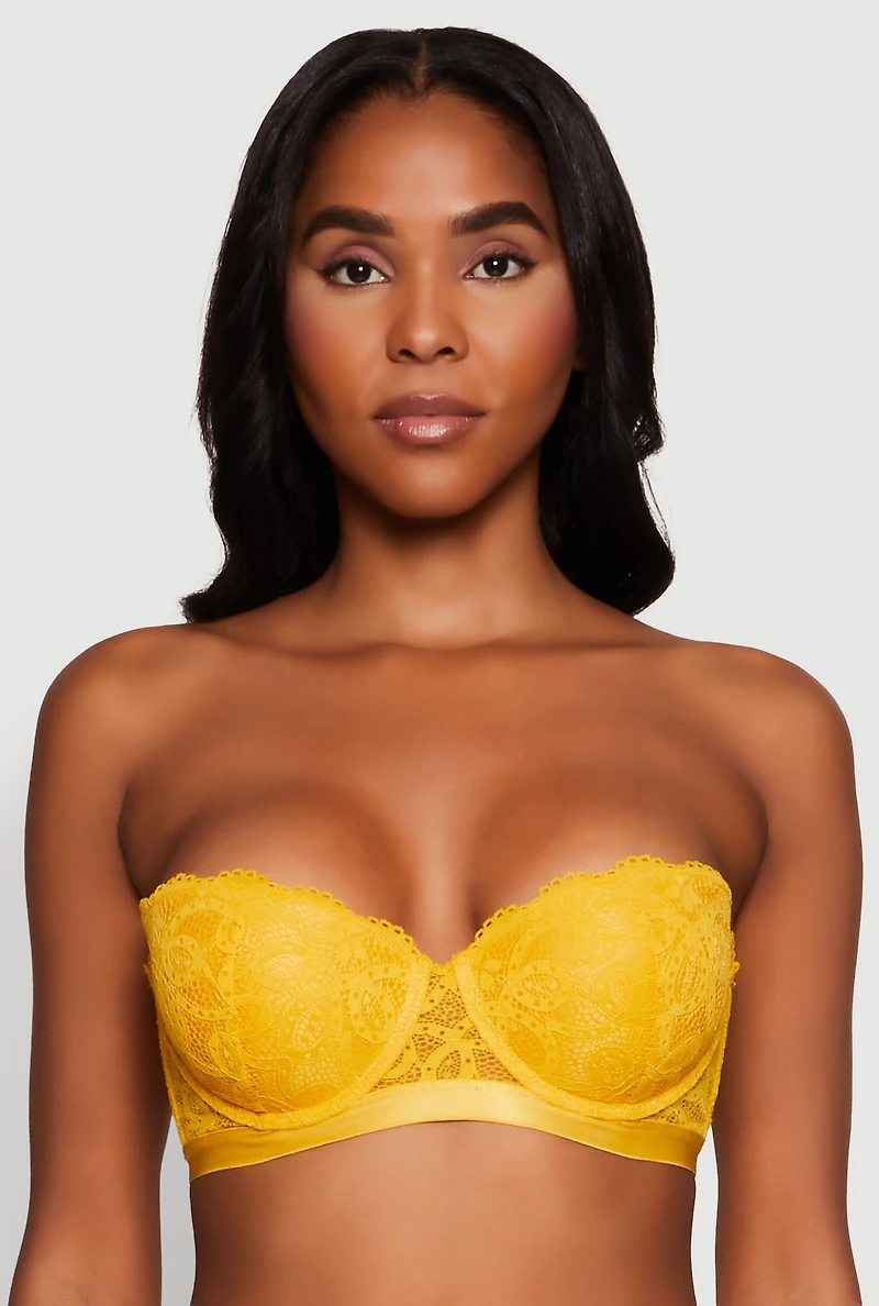 Womens Trendy Scalloped Patterned Lace Push Up Bra, Yellow, Size 38B