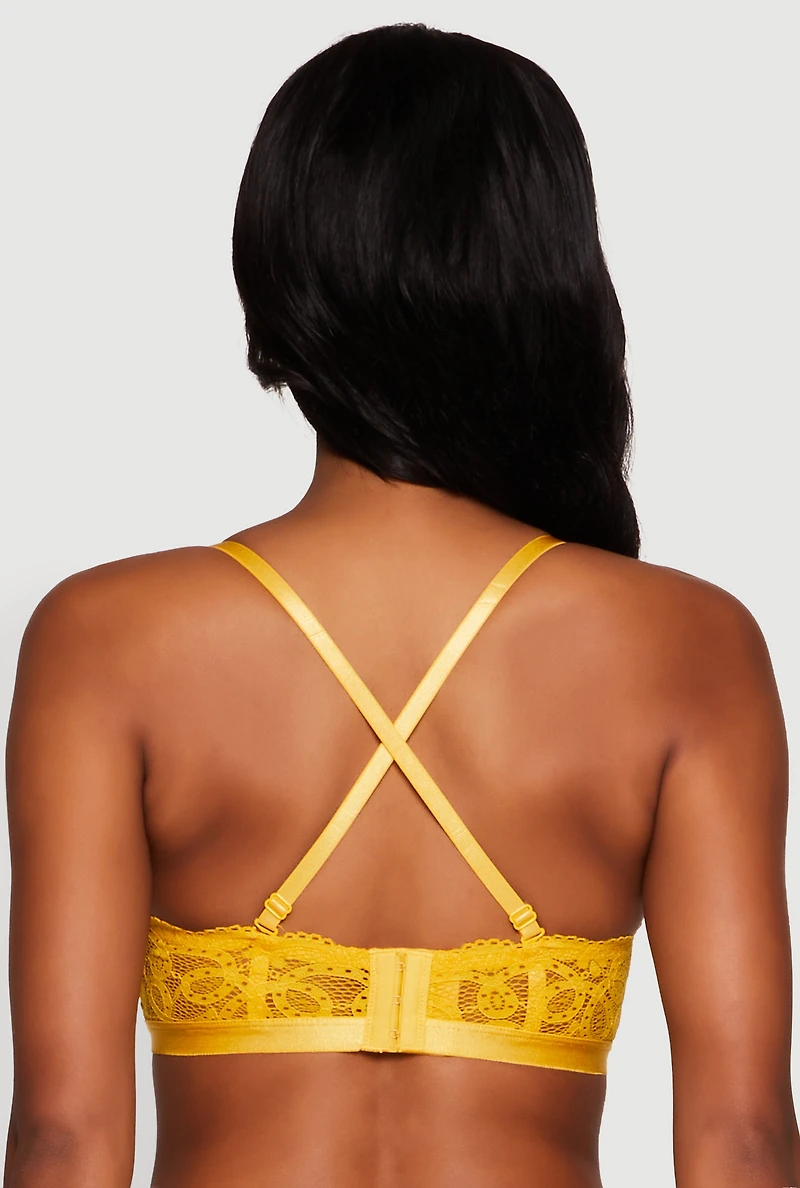 Womens Trendy Scalloped Patterned Lace Push Up Bra, Yellow, Size 38B
