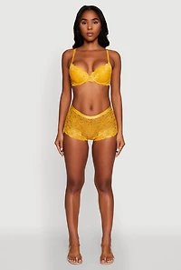 Womens Floral Lace Padded Push Up Bra with Adjustable Straps, Yellow,