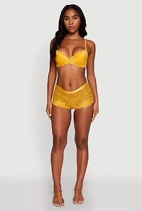 Womens Floral Lace Padded Push Up Bra with Adjustable Straps, Yellow,
