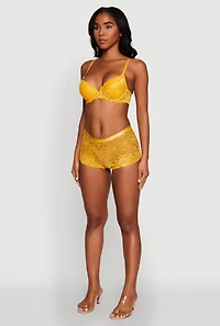 Womens Floral Lace Padded Push Up Bra with Adjustable Straps, Yellow,