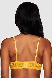 Womens Floral Lace Padded Push Up Bra with Adjustable Straps, Yellow,