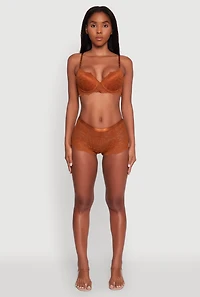 Womens Floral Lace Studded Strap Plunge Bra, Brown, Size 38B