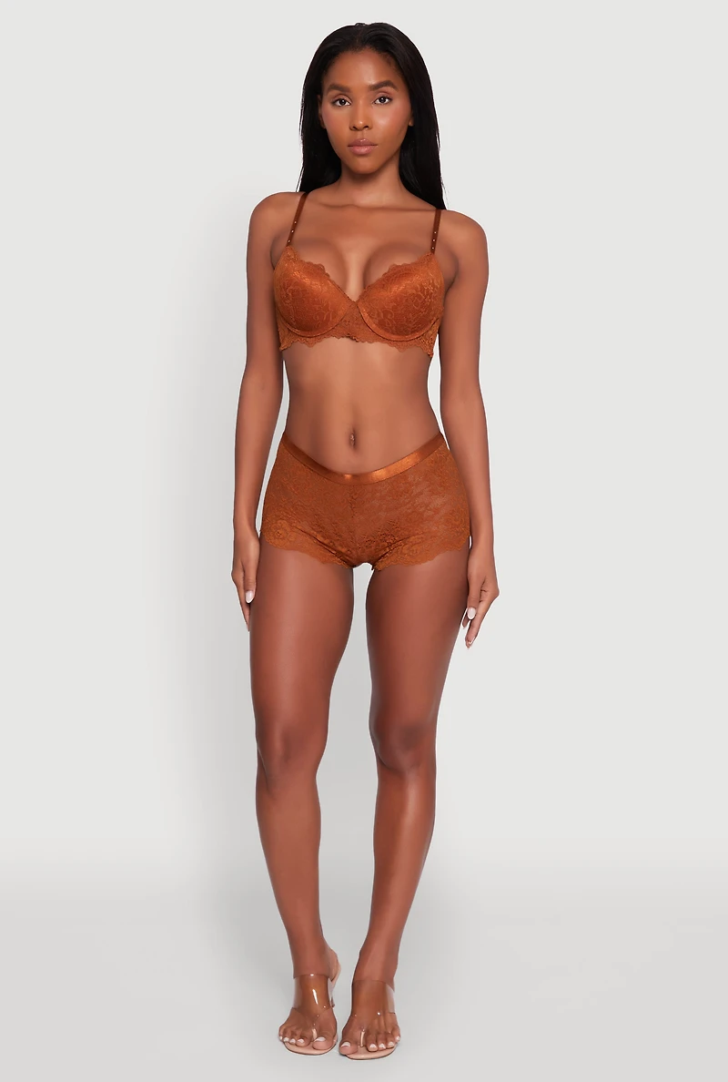 Womens Floral Lace Studded Strap Plunge Bra, Brown, Size 34D