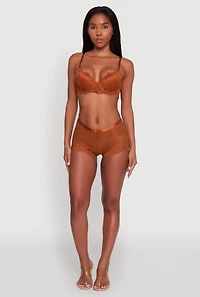 Womens Floral Lace Studded Strap Plunge Bra, Brown, Size 38B