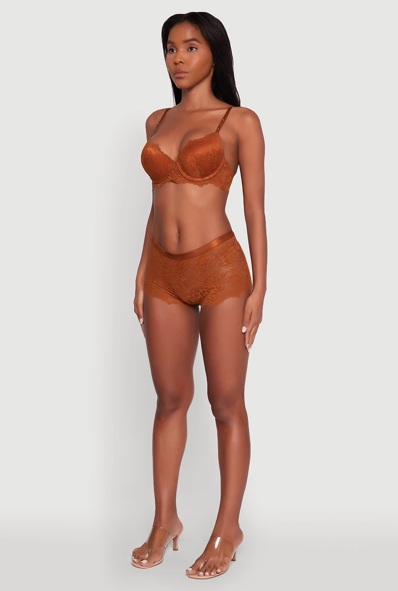 Womens Floral Lace Studded Strap Plunge Bra, Brown, Size 38B