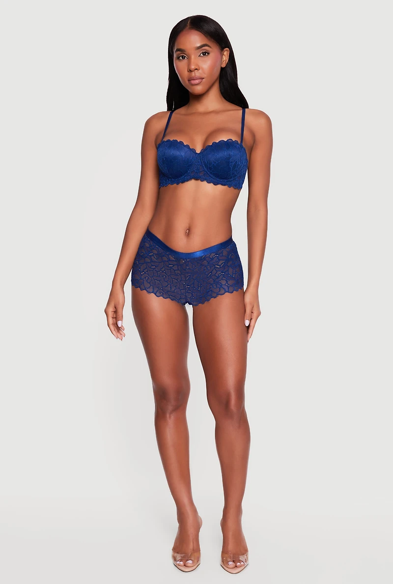 Patterned Scalloped Lace Convertible Balconette Bra