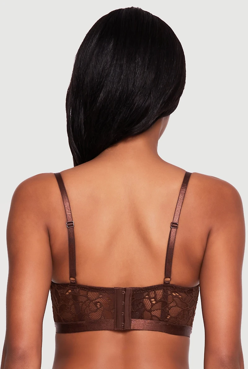 Scalloped Lace Up Longline Plunge Bra