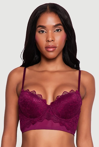 Lace Overlay Longline Plunge Bra