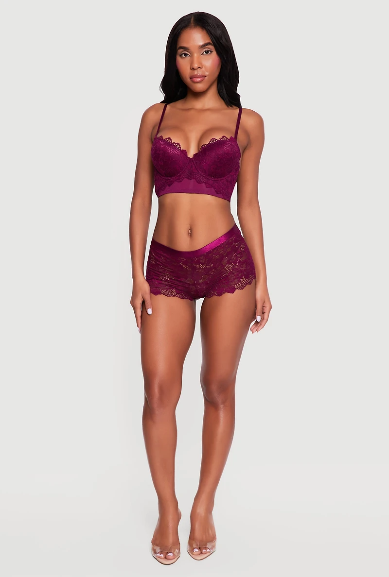 Lace Overlay Longline Plunge Bra