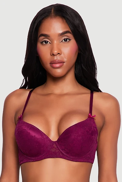 Bow Detail Floral Lace Plunge Bra