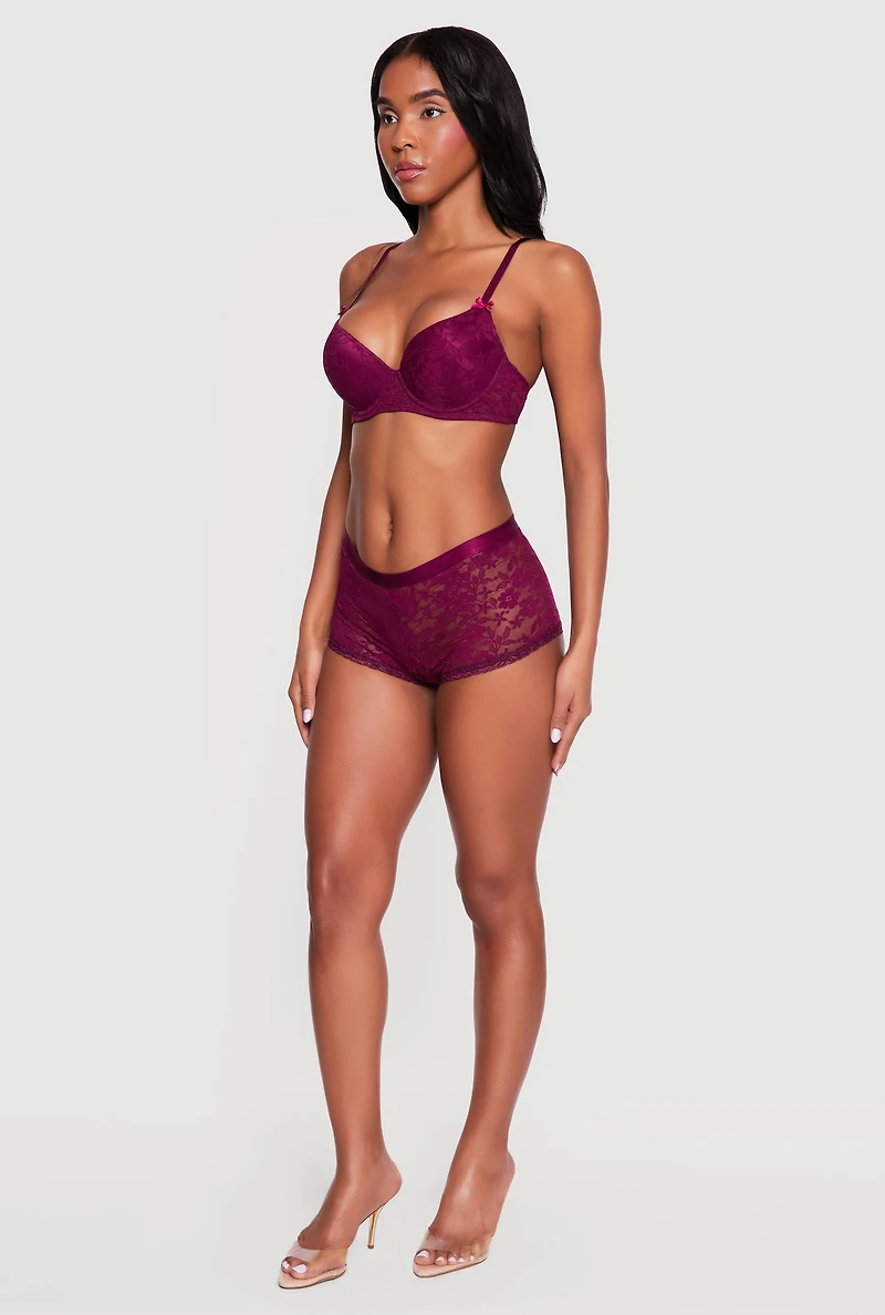 Bow Detail Floral Lace Plunge Bra