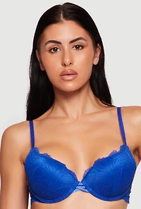 Scalloped Trim Leaf Patterned Lace Plunge Bra