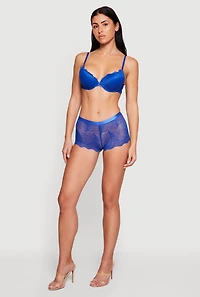 Scalloped Trim Leaf Patterned Lace Plunge Bra