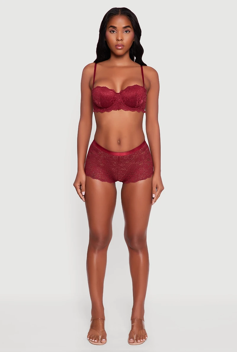 Womens Floral Lace Scalloped Hem Convertible Balconette Bra, Burgundy, Size 36D