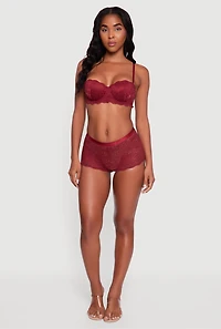Womens Floral Lace Scalloped Hem Convertible Balconette Bra, Burgundy, Size 36D