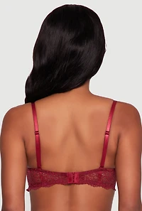Womens Floral Lace Scalloped Hem Convertible Balconette Bra, Burgundy, Size 36D