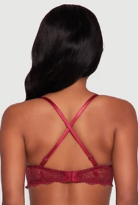 Womens Floral Lace Scalloped Hem Convertible Balconette Bra, Burgundy, Size 36D