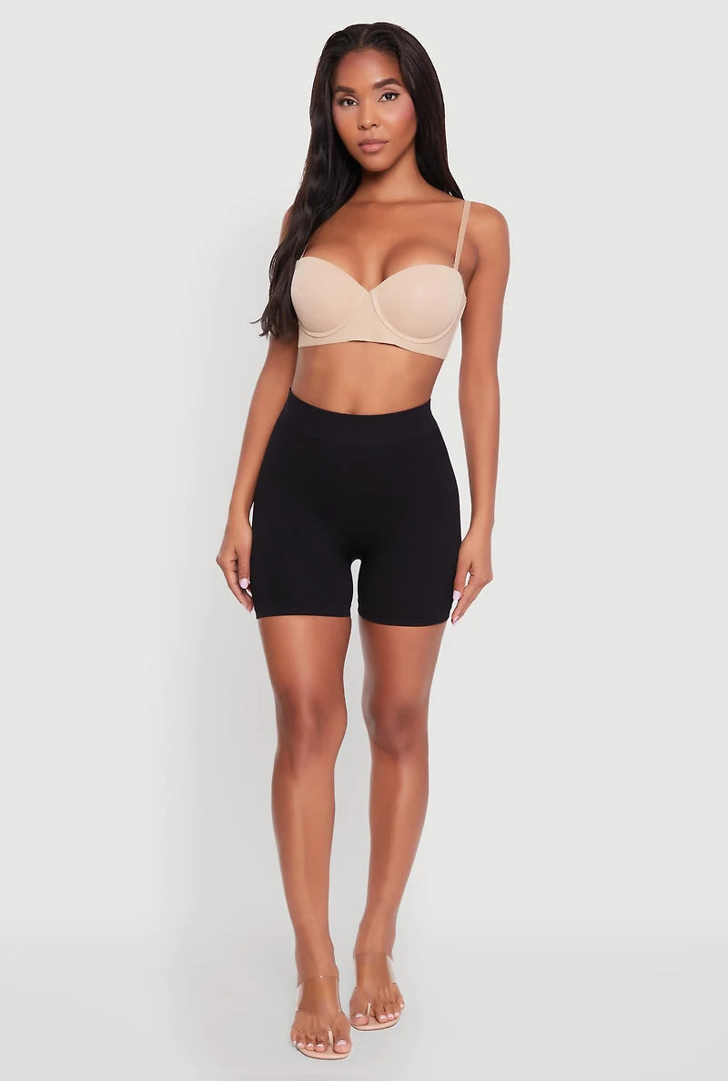 Womens Solid Convertible Padded Push Up Balconette Bra, Beige,