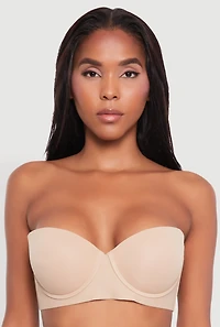 Womens Solid Convertible Padded Push Up Balconette Bra, Beige,