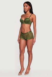 Pearled Bow Keyhole Detail Scalloped Lace Plunge Bra