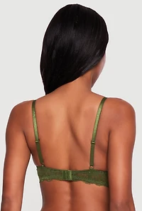 Pearled Bow Keyhole Detail Scalloped Lace Plunge Bra