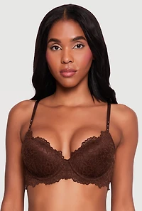 Scalloped Lace Studded Strap Plunge Bra