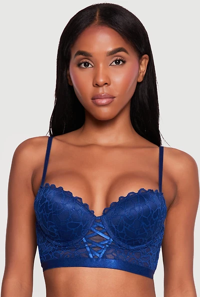Lace Up Detail Scalloped Plunge Bra
