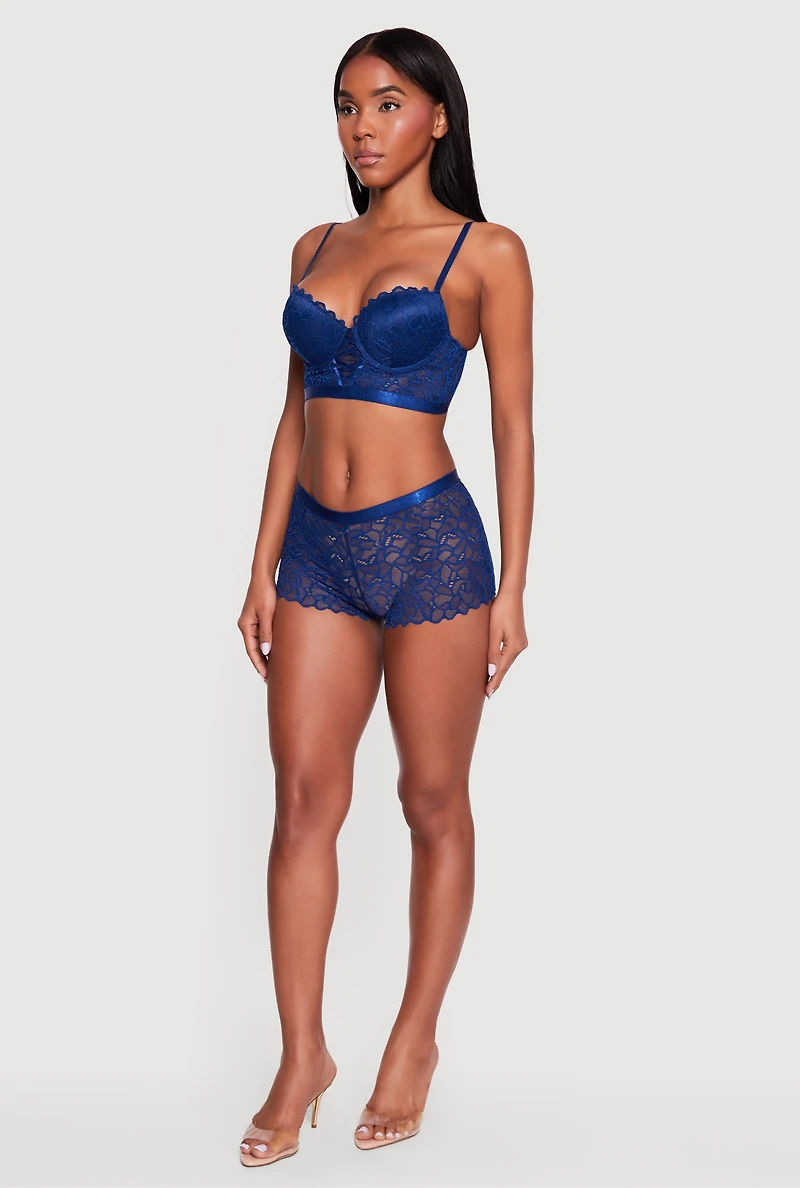 Lace Up Detail Scalloped Plunge Bra