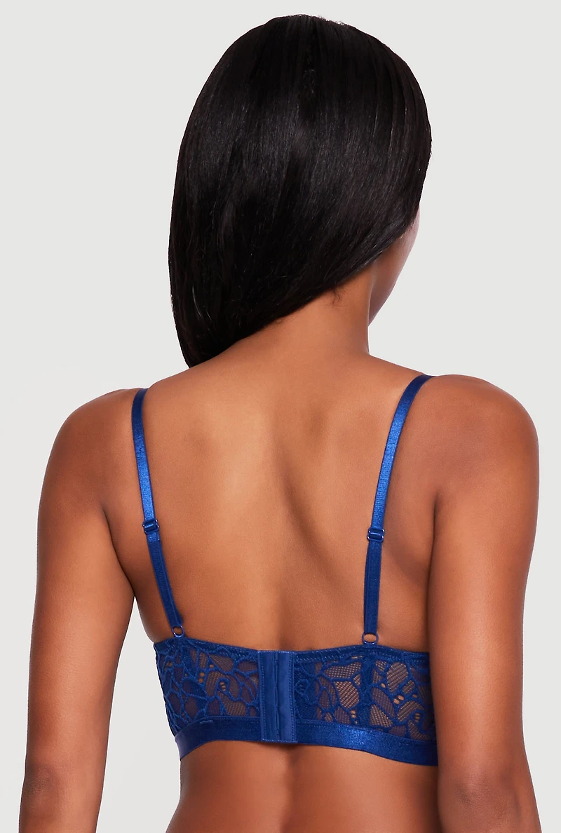 Lace Up Detail Scalloped Plunge Bra