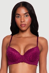 Studded Strap Scalloped Lace Plunge Bra