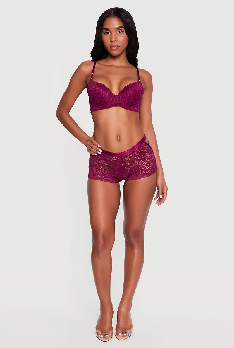 Studded Strap Scalloped Lace Plunge Bra