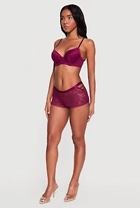 Studded Strap Scalloped Lace Plunge Bra