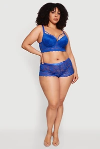Plus Floral Lace Metallic O Ring Caged Longline Bra
