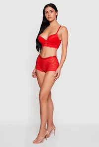 Scalloped Floral Lace Metallic O Ring Detail Longline Plunge Bra