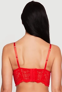 Scalloped Floral Lace Metallic O Ring Detail Longline Plunge Bra