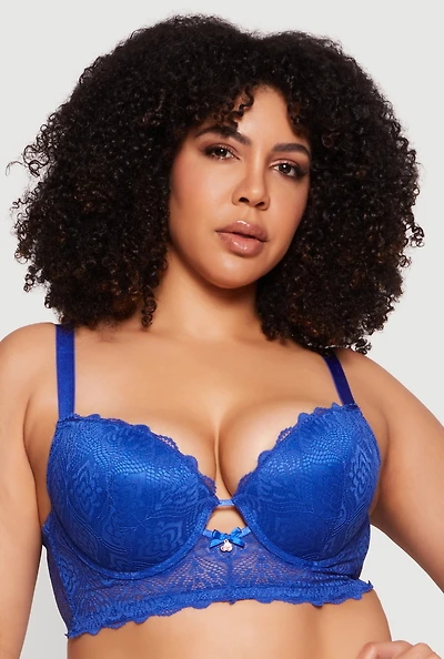 Plus Scalloped Floral Lace Caged Longline Bra